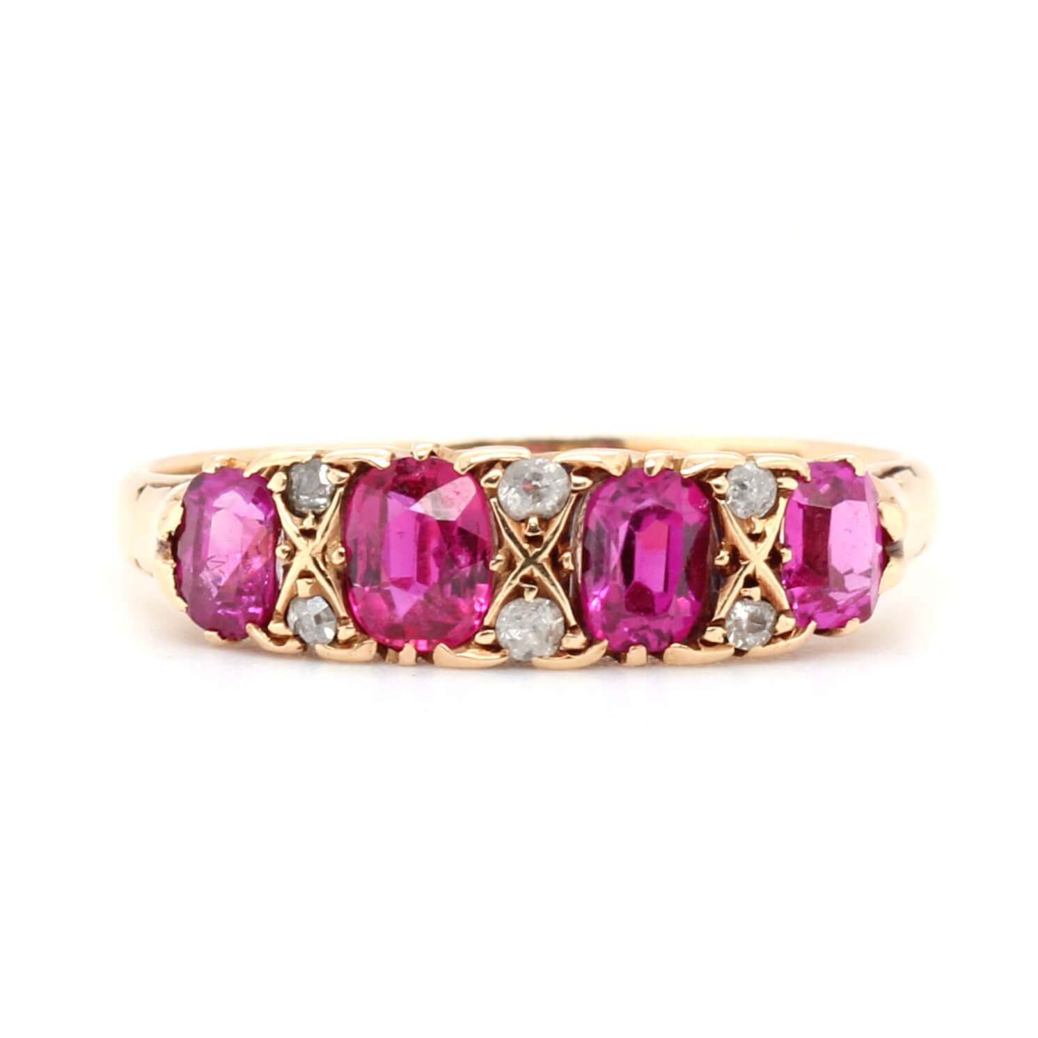 Ruby and Diamond 4 Stone Ring-Charlotte Sayers Antique Jewellery