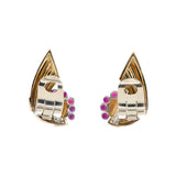 Ruby and Diamond Clip earrings-Charlotte Sayers Antique Jewellery