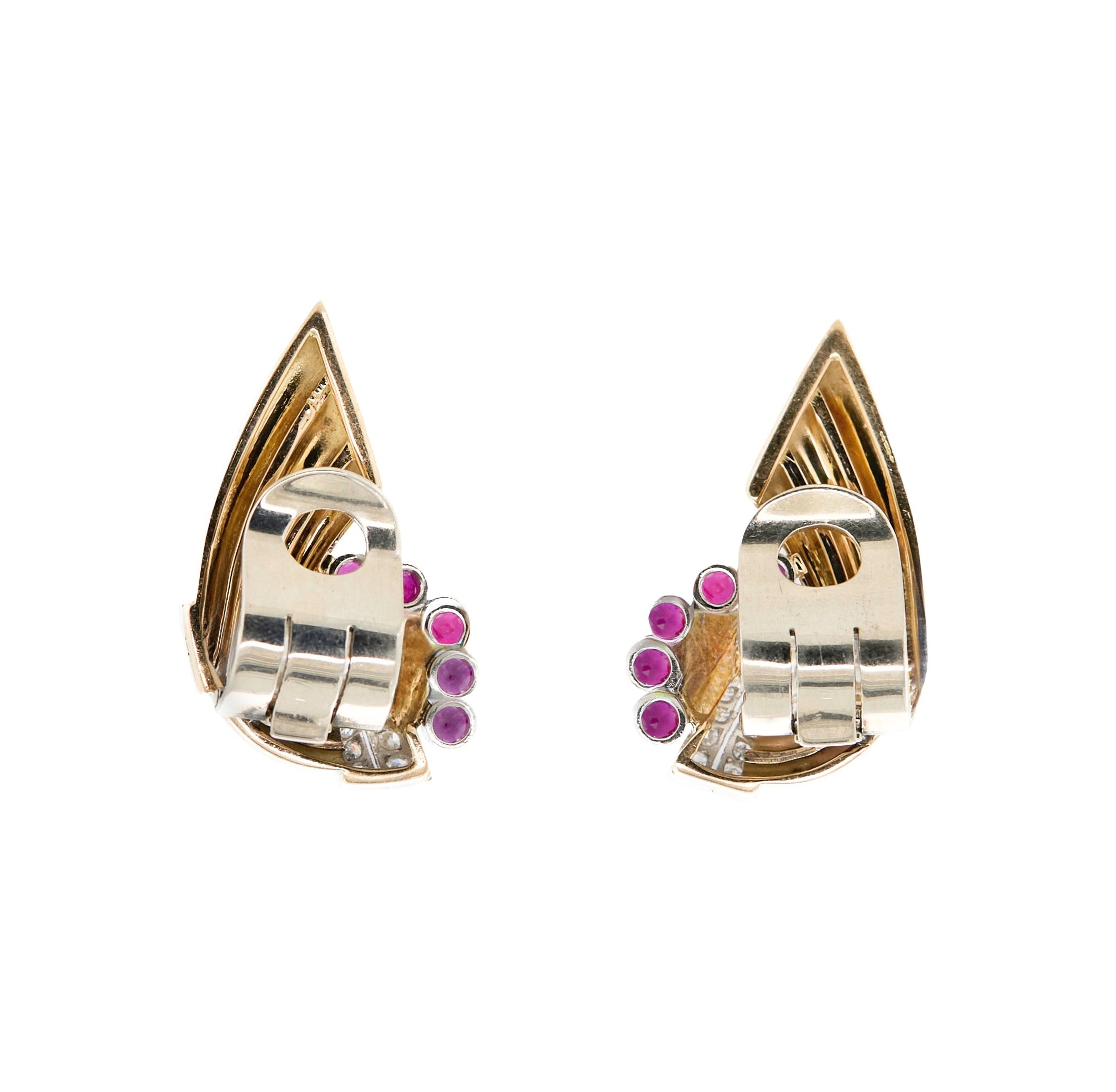 Ruby and Diamond Clip earrings-Charlotte Sayers Antique Jewellery