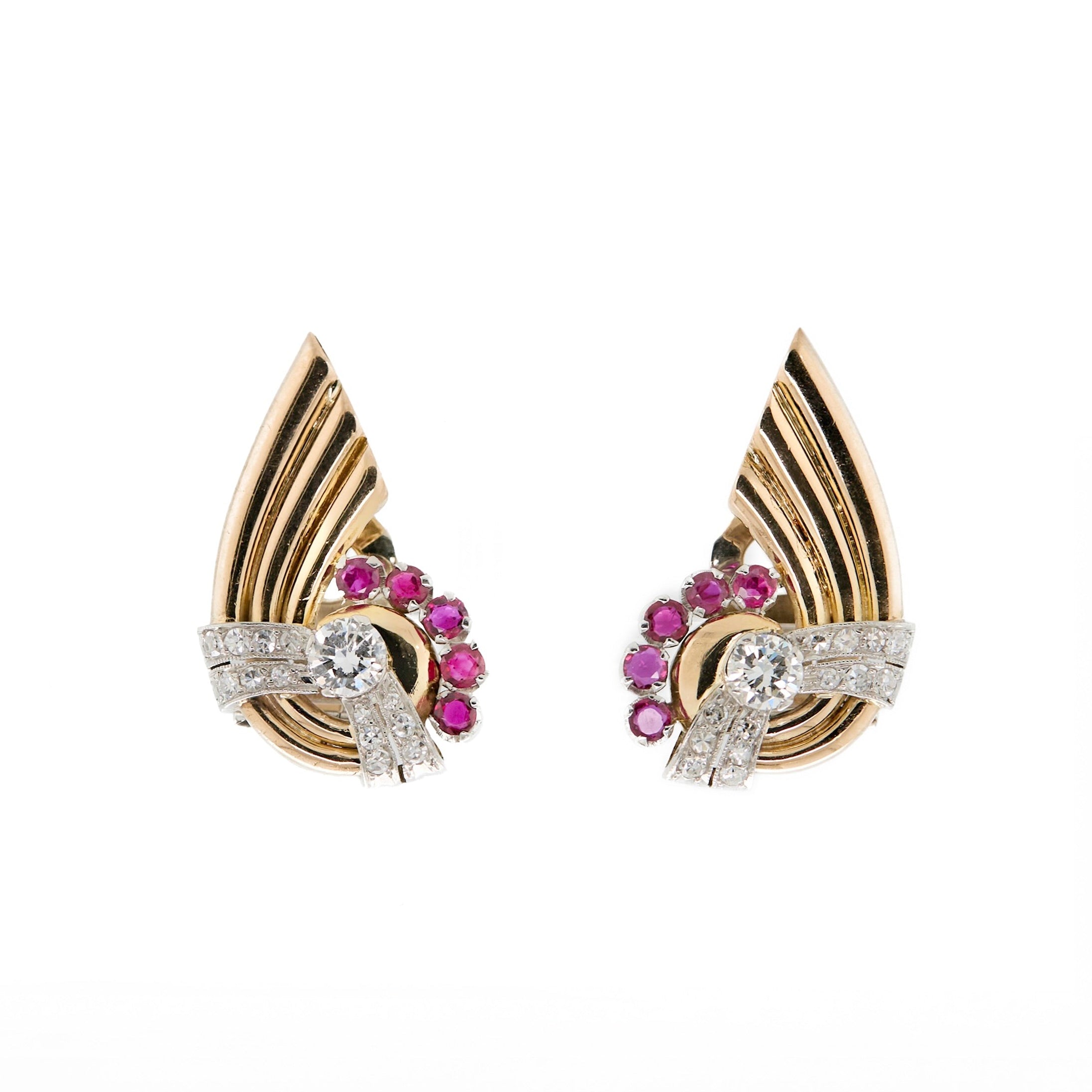 Ruby and Diamond Clip earrings-Charlotte Sayers Antique Jewellery