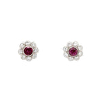 Ruby and Diamond Cluster Earrings-Charlotte Sayers Antique Jewellery