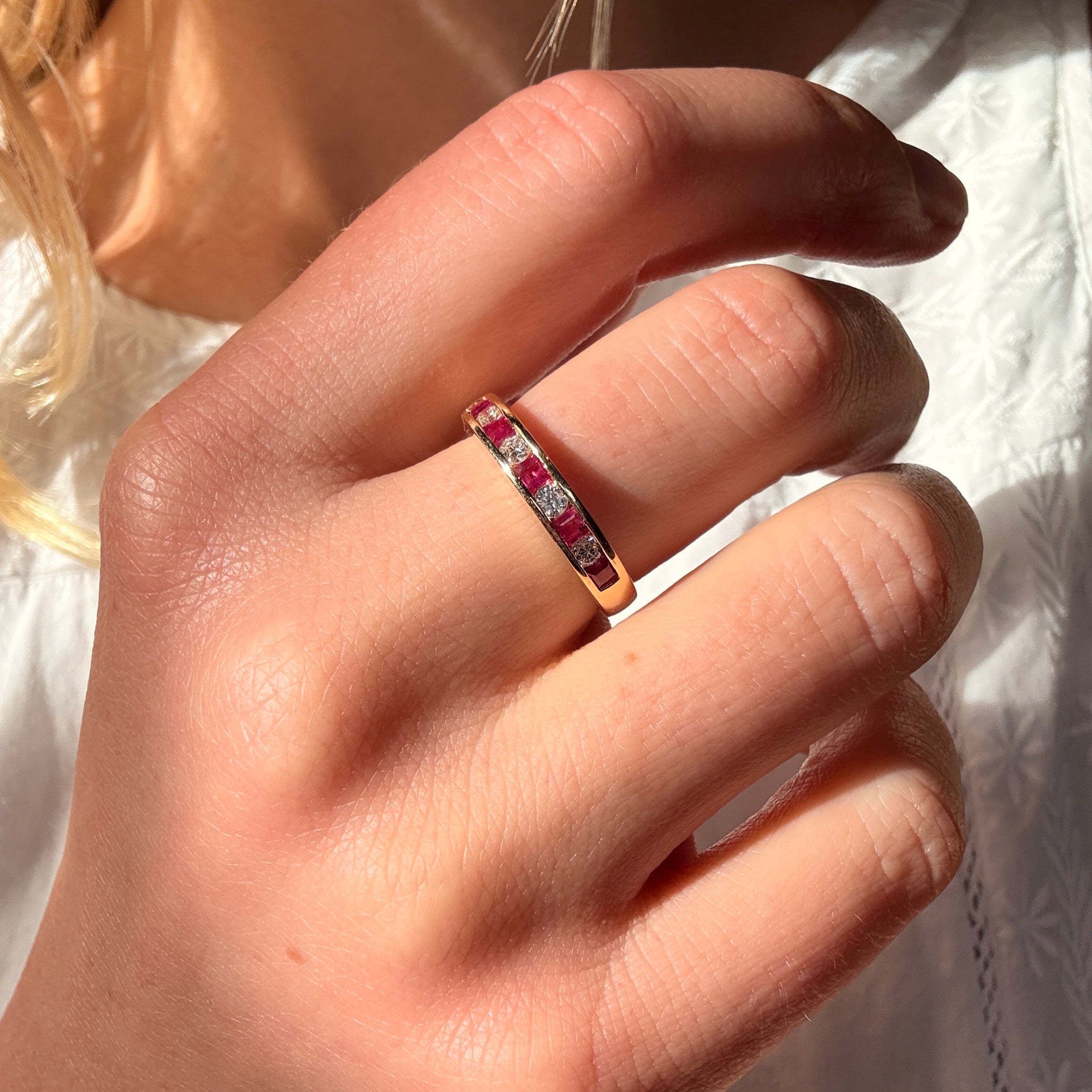 Ruby and Diamond Half Eternity Ring-Charlotte Sayers Antique Jewellery