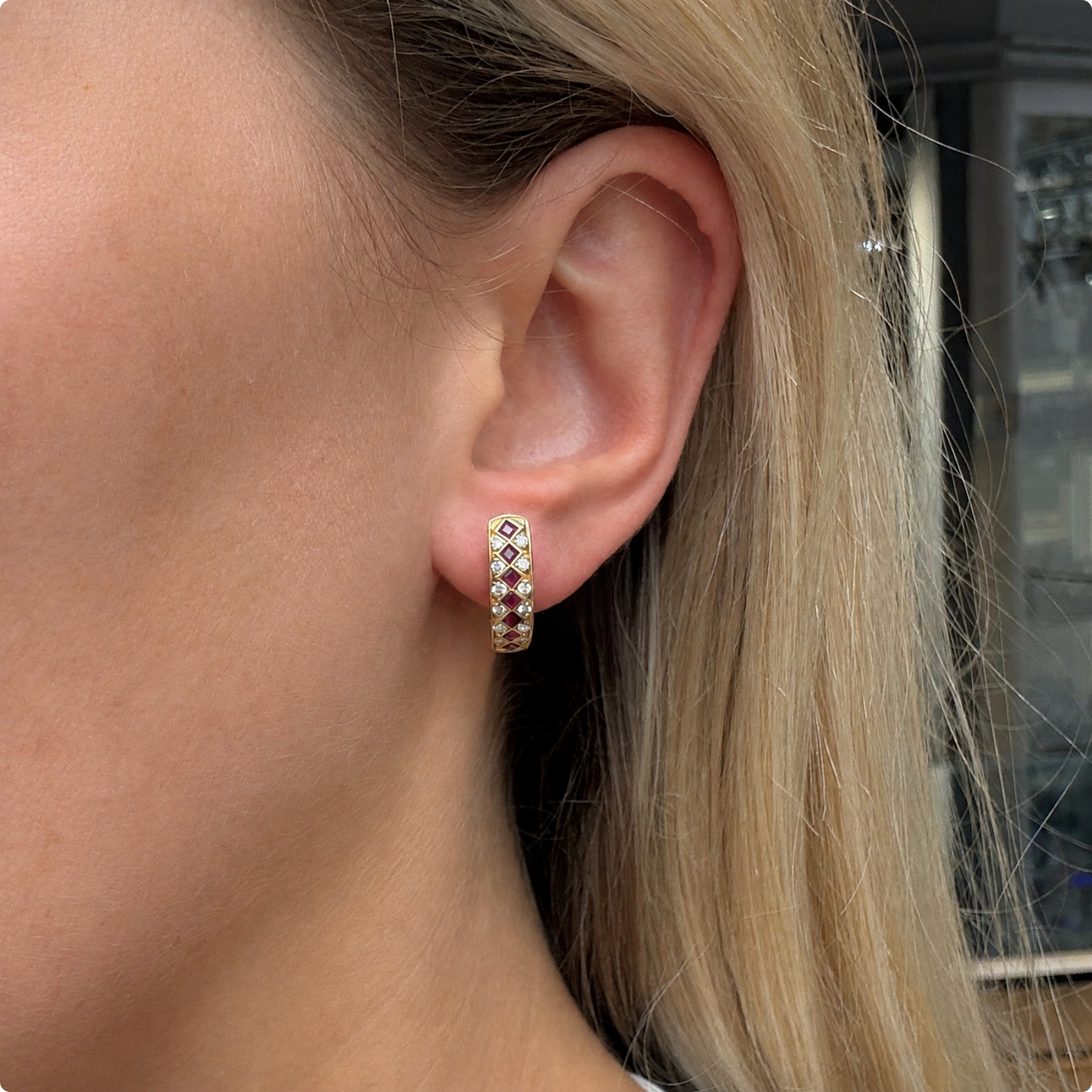 Ruby and Diamond Hoop Earrings-Charlotte Sayers Antique Jewellery