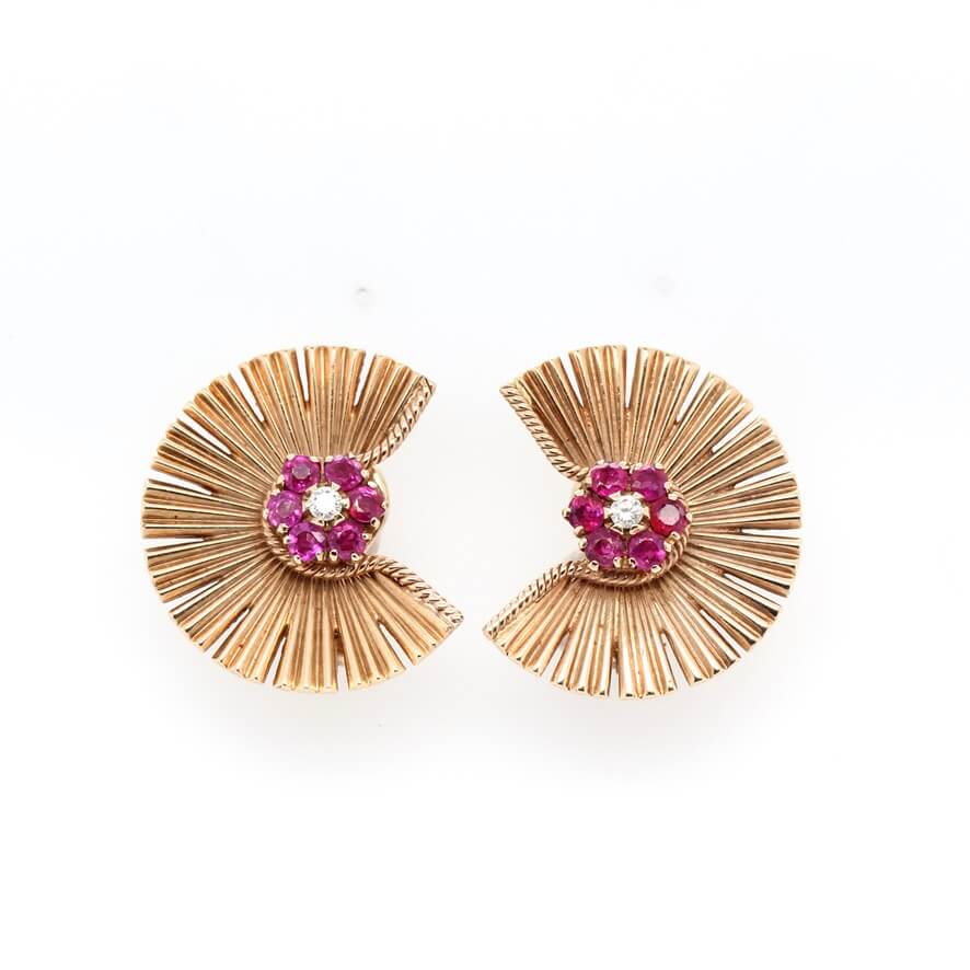 Ruby and Diamond Kutchinsky Earrings-Charlotte Sayers Antique Jewellery