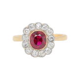 Ruby and Diamond Old Cut Cluster Ring-Charlotte Sayers Antique Jewellery