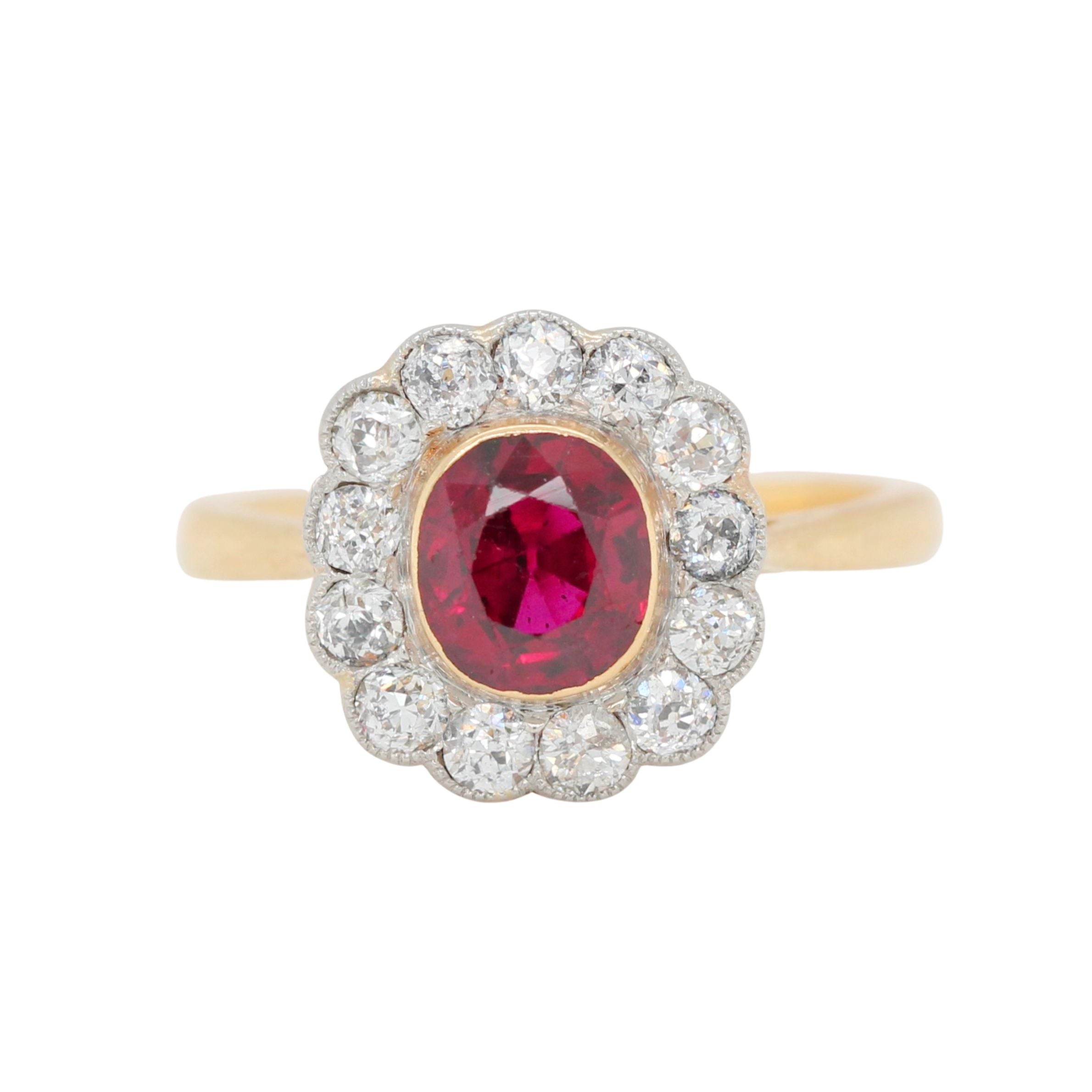 Ruby and Diamond Old Cut Cluster Ring-Charlotte Sayers Antique Jewellery