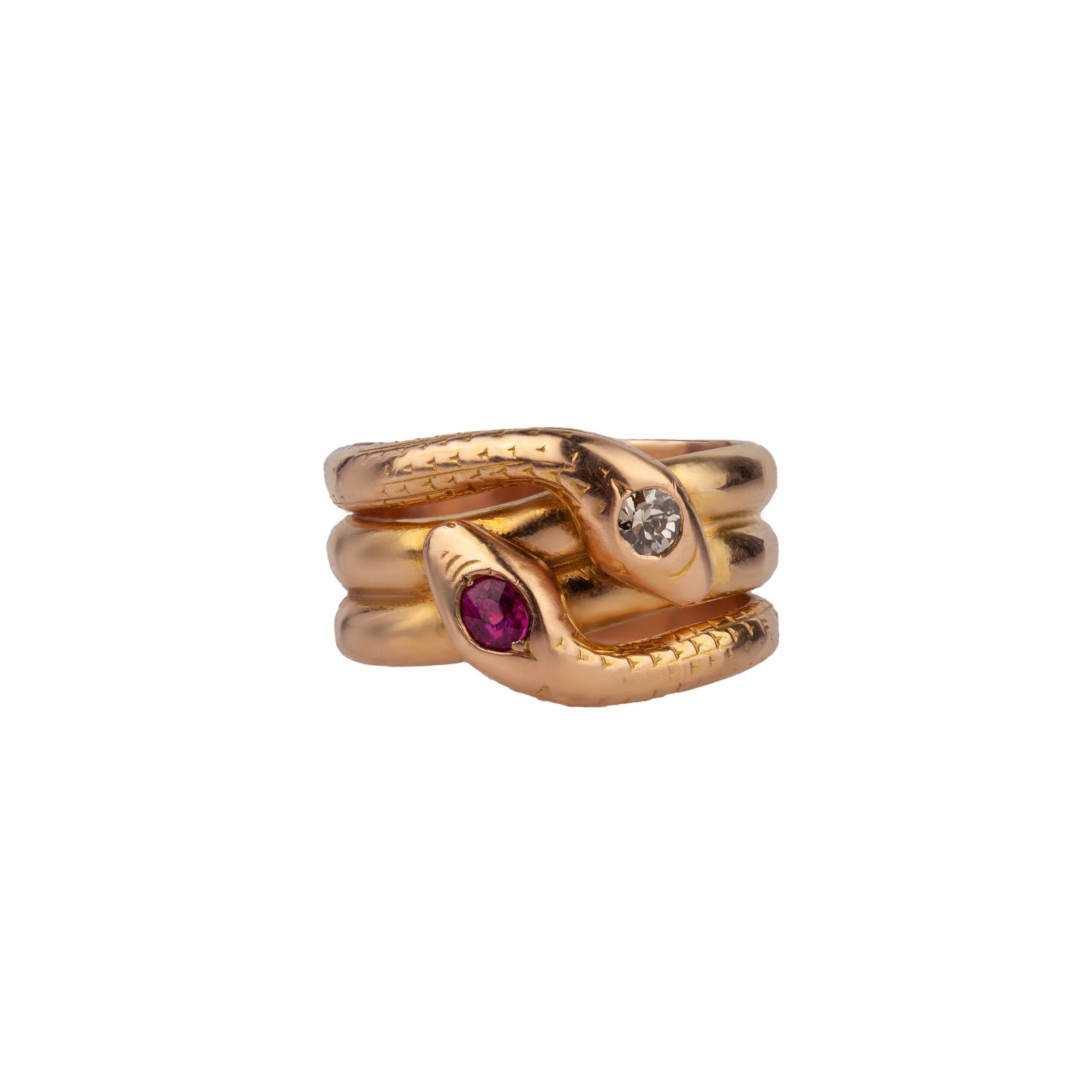 Ruby and Diamond Snake Ring-Charlotte Sayers Antique Jewellery