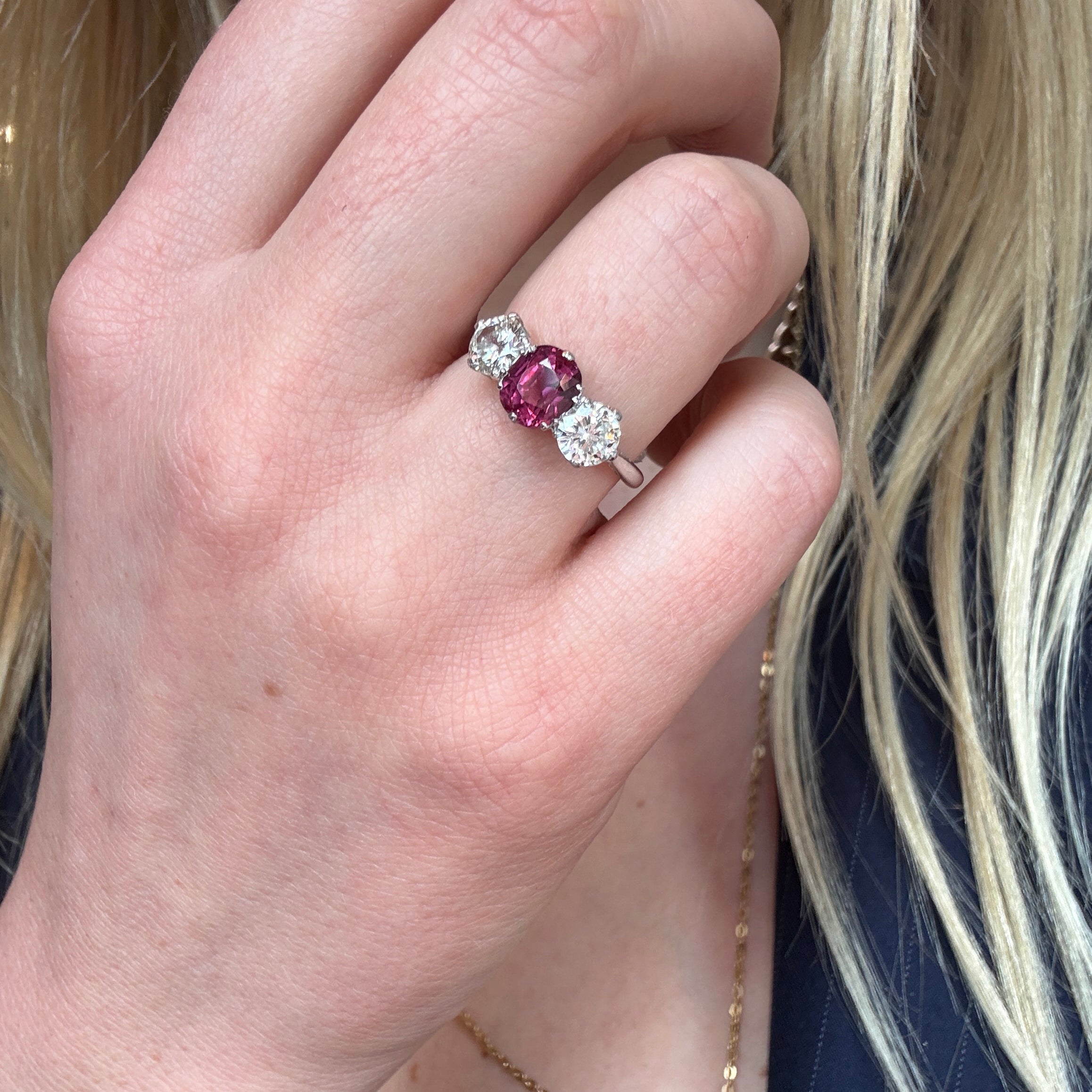 Ruby and Diamond Three Stone Ring-Charlotte Sayers Antique Jewellery