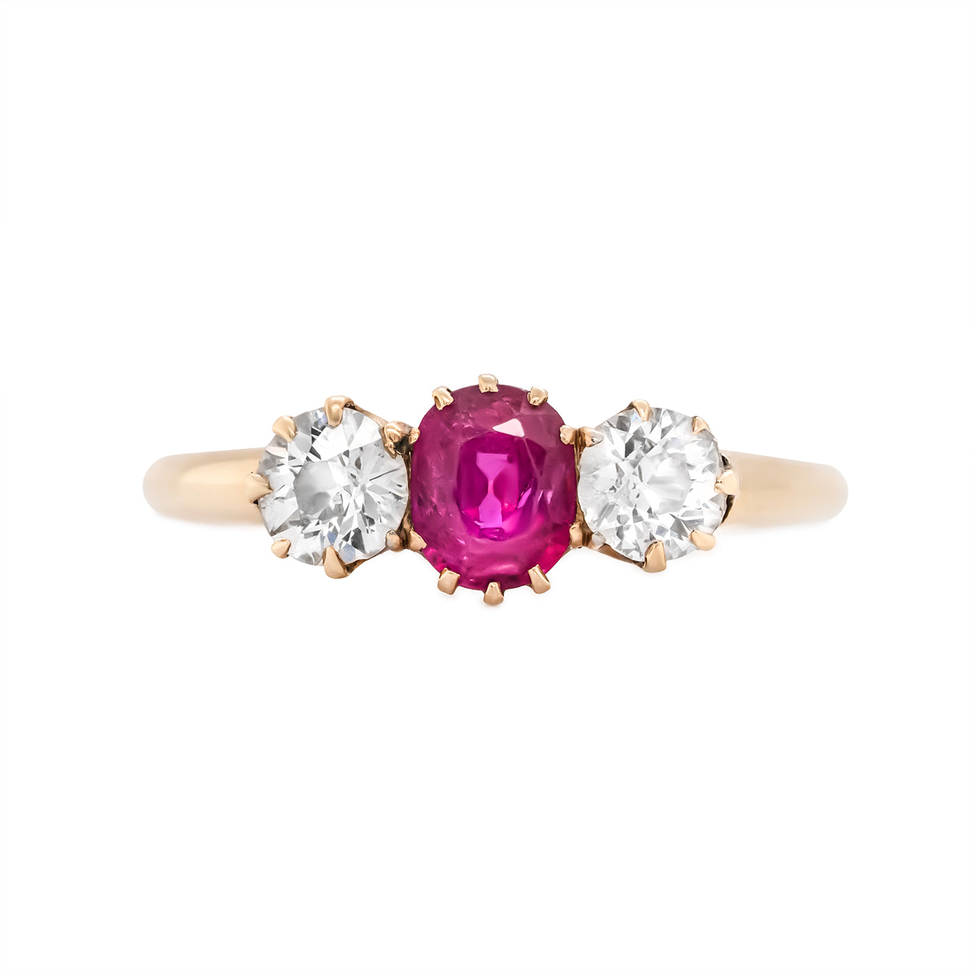 Ruby and Diamond Three Stone Ring-Charlotte Sayers Antique Jewellery
