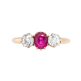 Ruby and Diamond Three Stone Ring-Charlotte Sayers Antique Jewellery