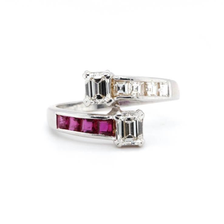 Ruby and Diamond Toi et Moi Ring-Charlotte Sayers Antique Jewellery