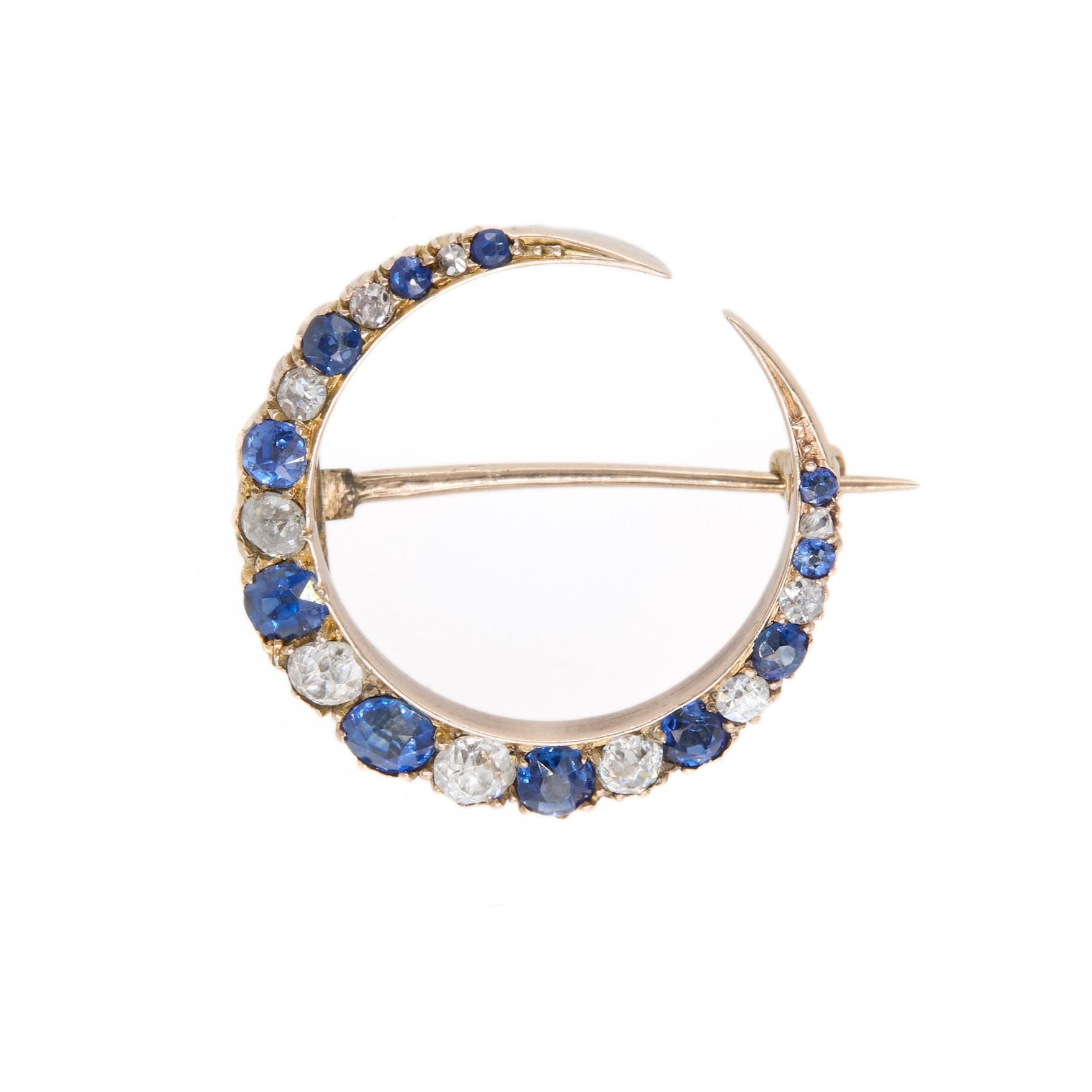 Sapphire Crescent Brooch-Charlotte Sayers Antique Jewellery