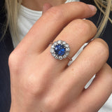 Sapphire Diamond Cluster Ring-Charlotte Sayers Antique Jewellery