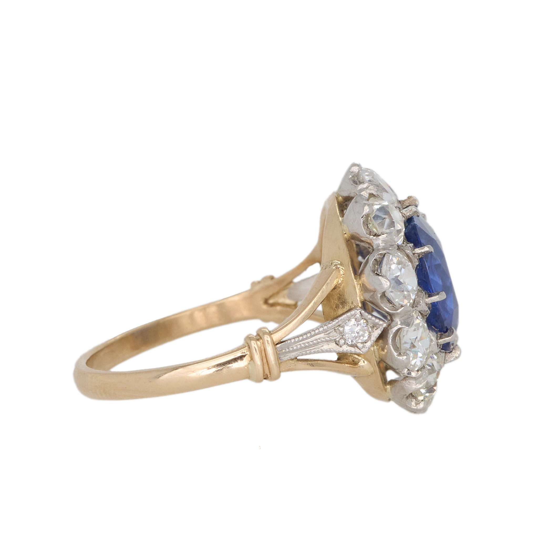 Sapphire Diamond Cluster Ring-Charlotte Sayers Antique Jewellery