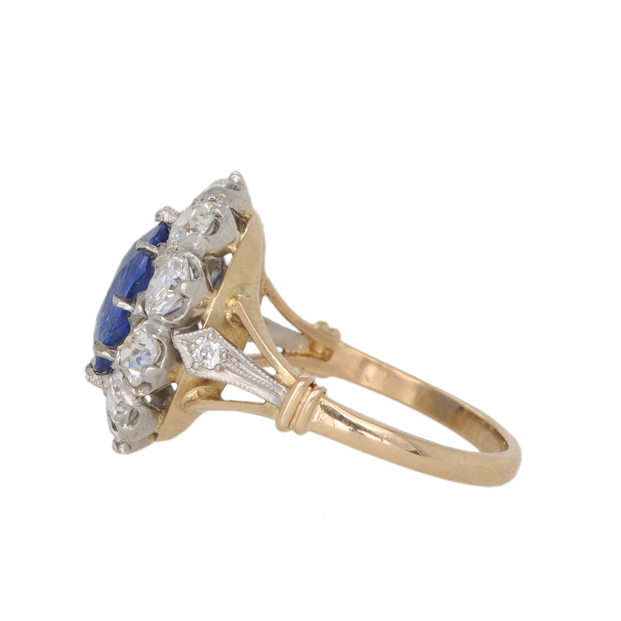 Sapphire Diamond Cluster Ring-Charlotte Sayers Antique Jewellery