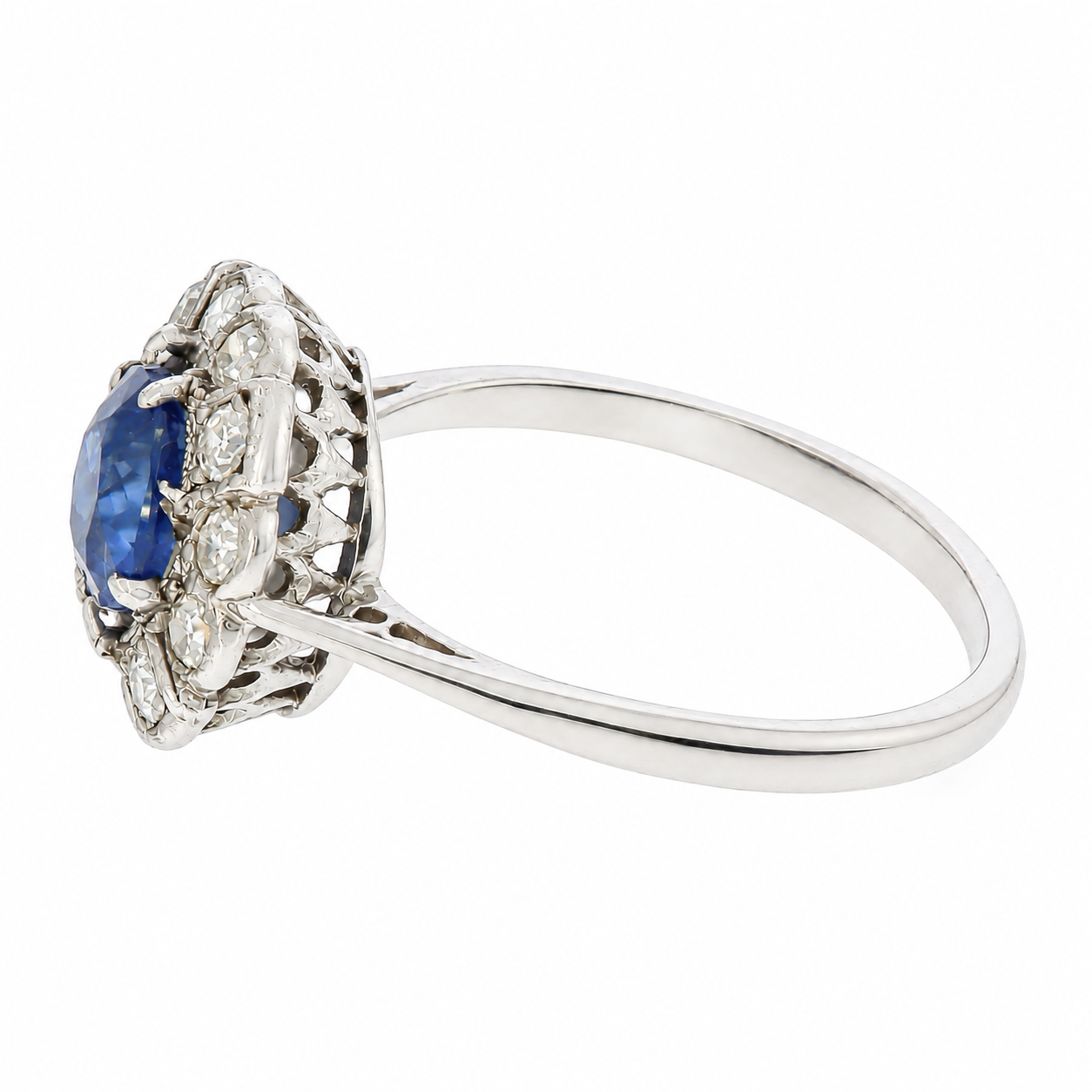 Sapphire Diamond Cluster Ring-Charlotte Sayers Antique Jewellery