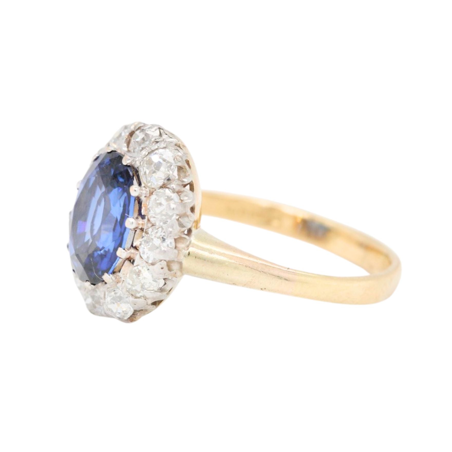 Sapphire Diamond Cluster Ring-Charlotte Sayers Antique Jewellery