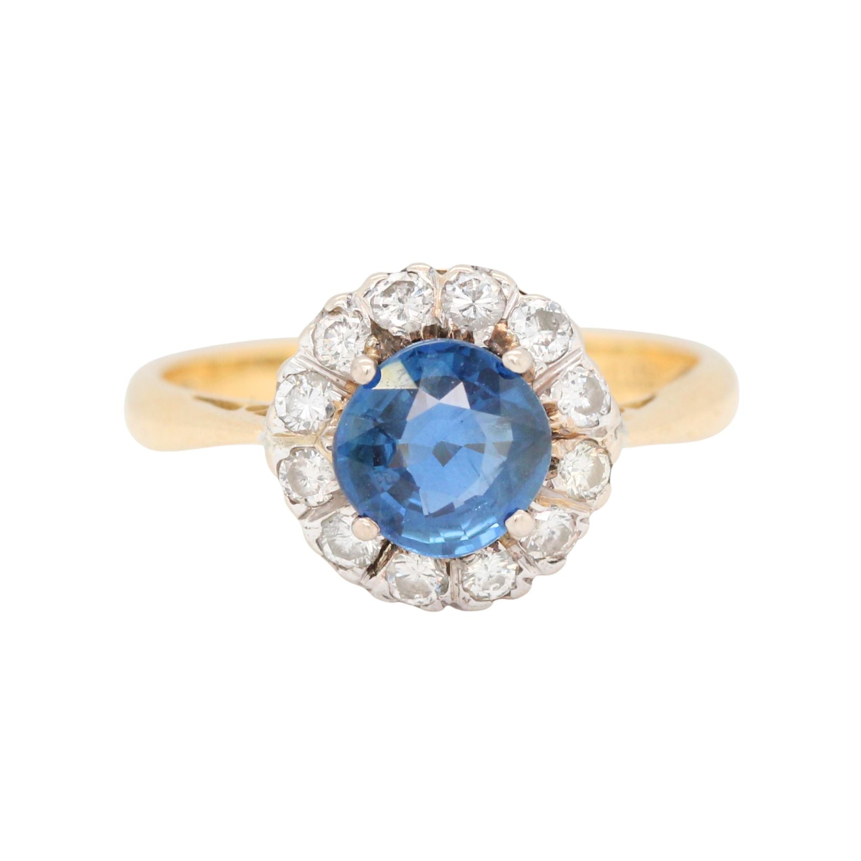 Sapphire Diamond Cluster Ring-Charlotte Sayers Antique Jewellery