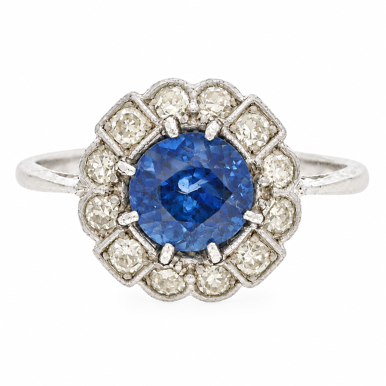 Sapphire Diamond Cluster Ring-Charlotte Sayers Antique Jewellery