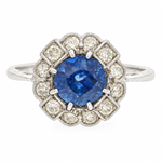 Sapphire Diamond Cluster Ring-Charlotte Sayers Antique Jewellery