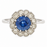 Sapphire Diamond Cluster Ring-Charlotte Sayers Antique Jewellery