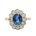 Sapphire Diamond Cluster Ring-Charlotte Sayers Antique Jewellery