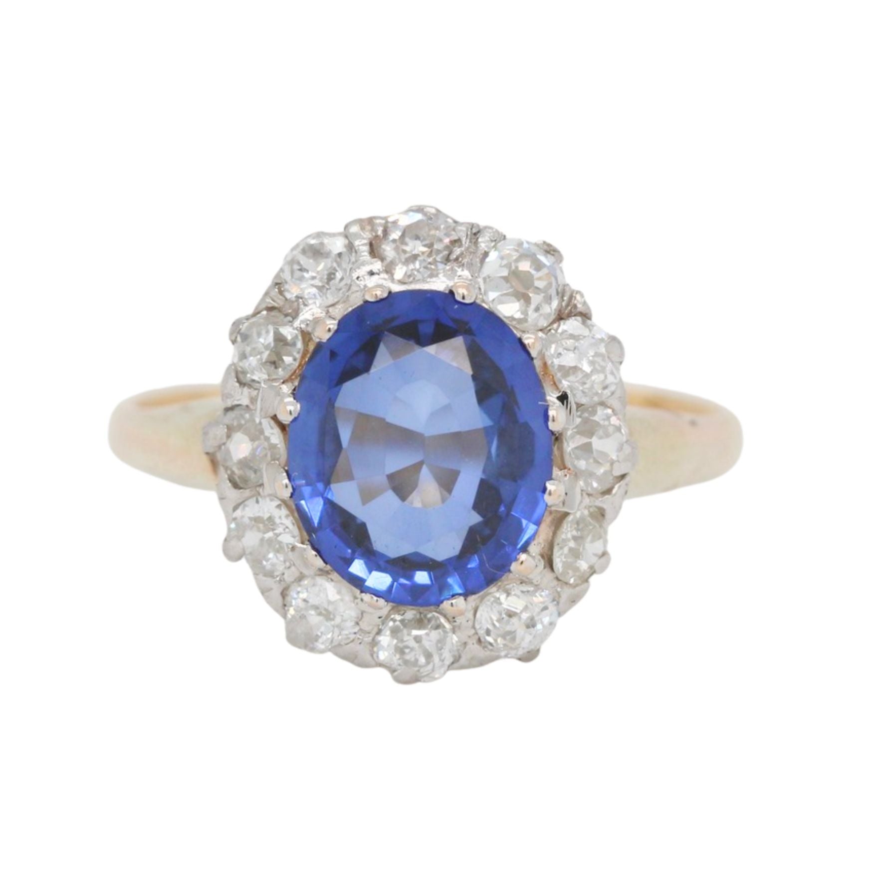 Sapphire Diamond Cluster Ring-Charlotte Sayers Antique Jewellery