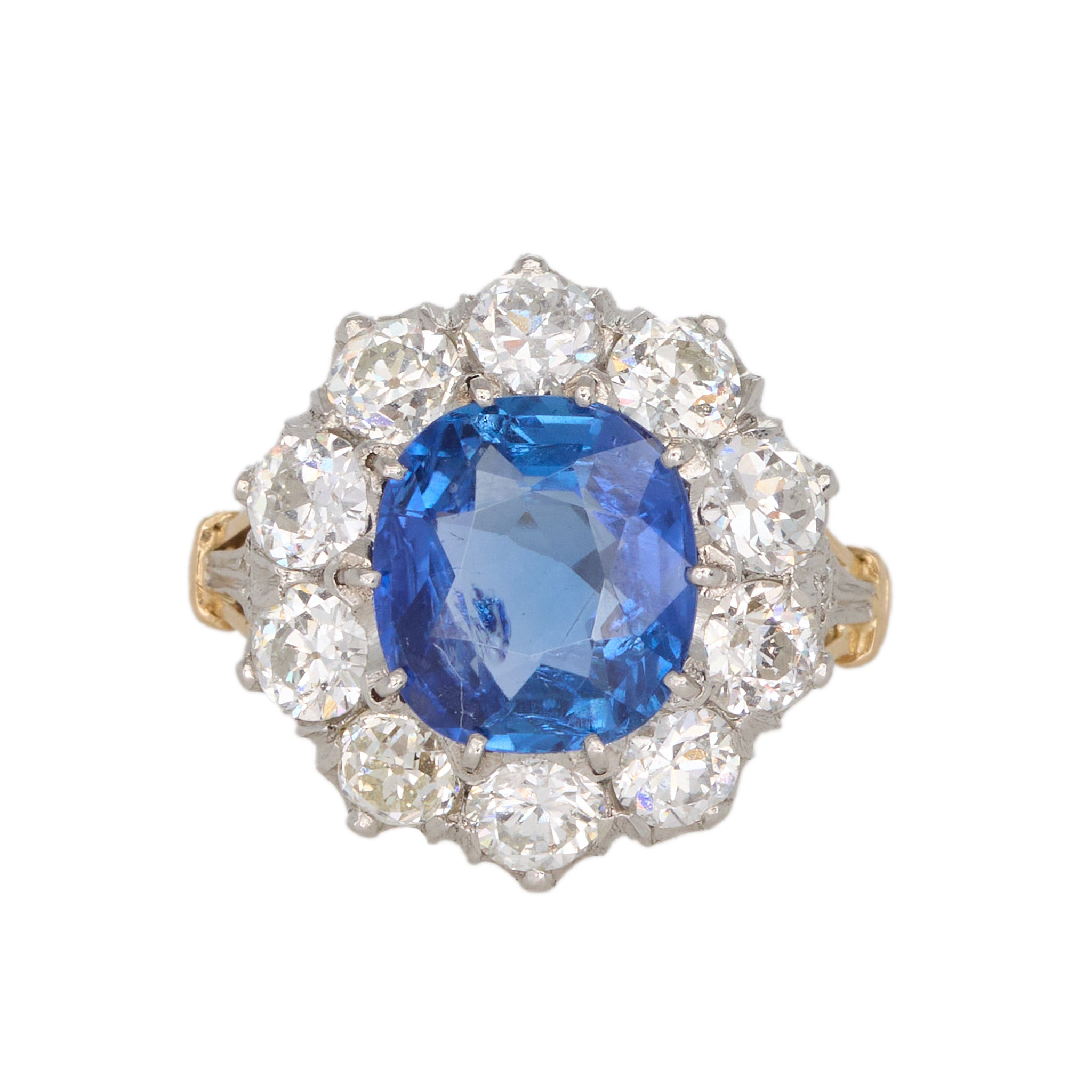 Sapphire Diamond Cluster Ring-Charlotte Sayers Antique Jewellery