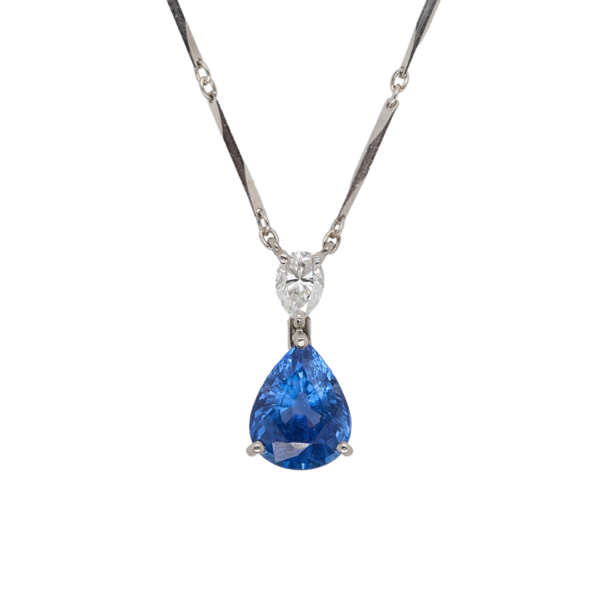 Sapphire Diamond Pendant-Charlotte Sayers Antique Jewellery