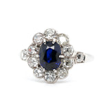 Sapphire and Diamond Cluster Ring-Charlotte Sayers Antique Jewellery