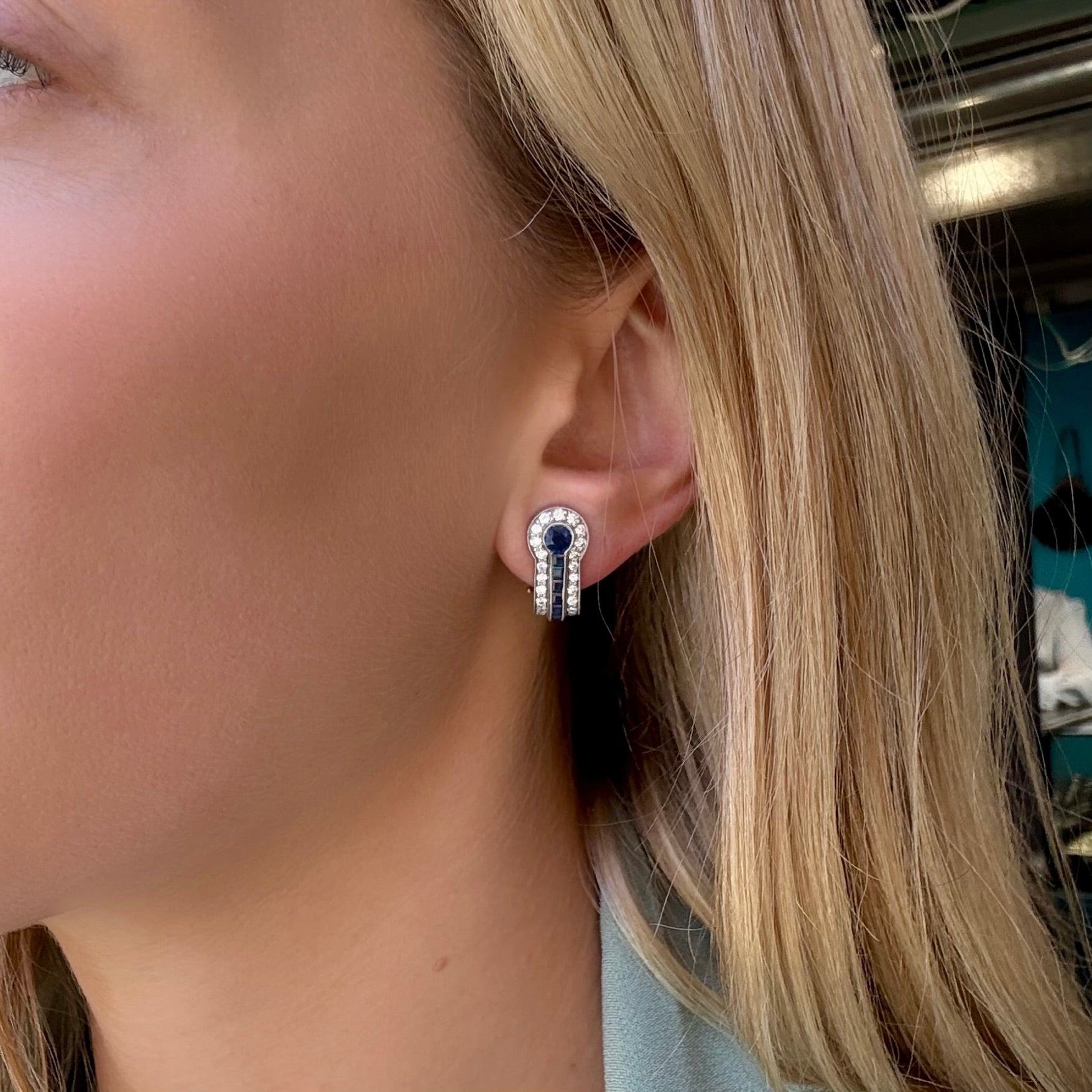 Sapphire and Diamond Earrings-Charlotte Sayers Antique Jewellery