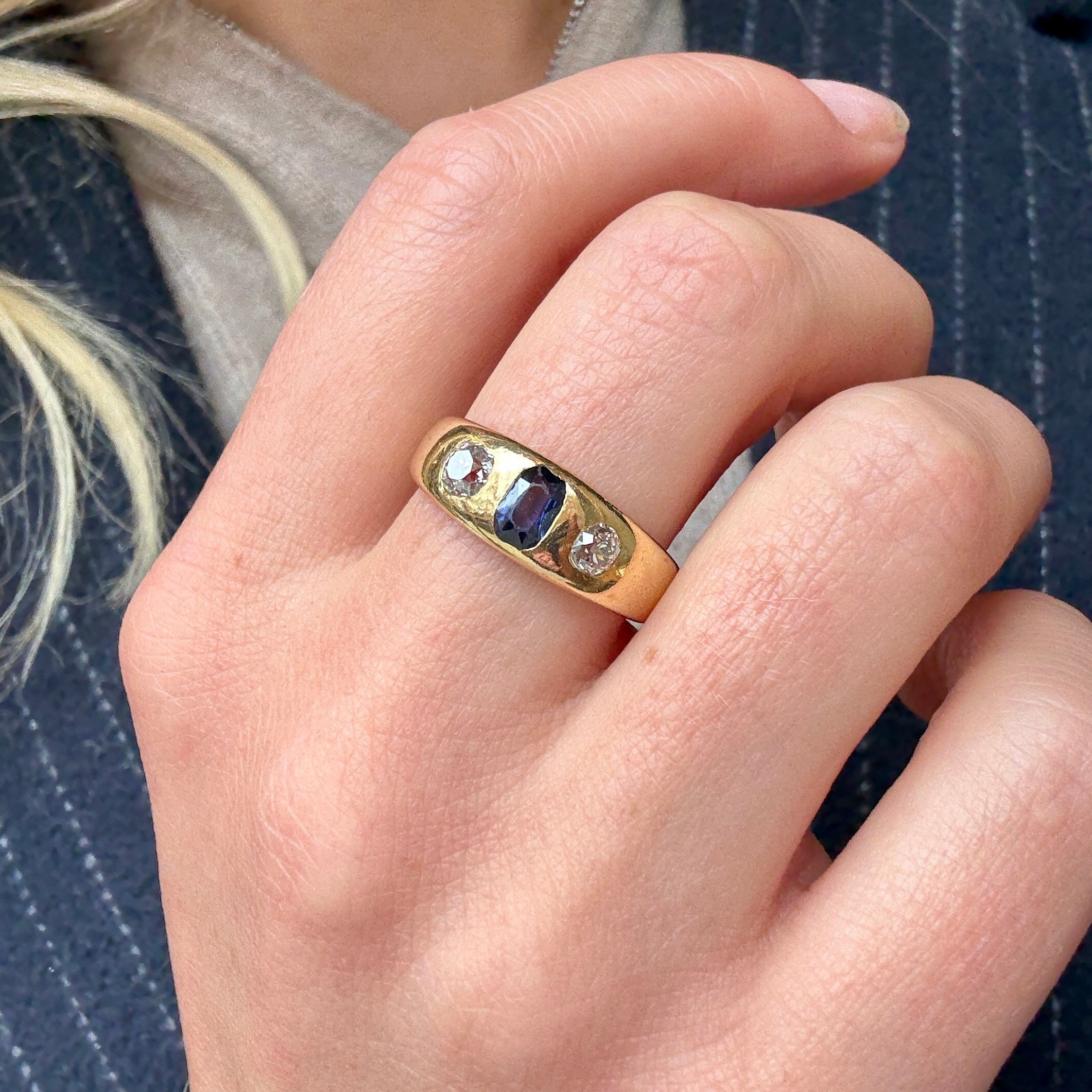 Sapphire and Diamond Gypsy Ring-Charlotte Sayers Antique Jewellery