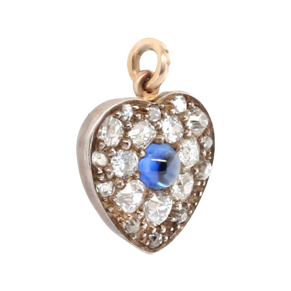 Sapphire and Diamond Heart Pendant-Charlotte Sayers Antique Jewellery