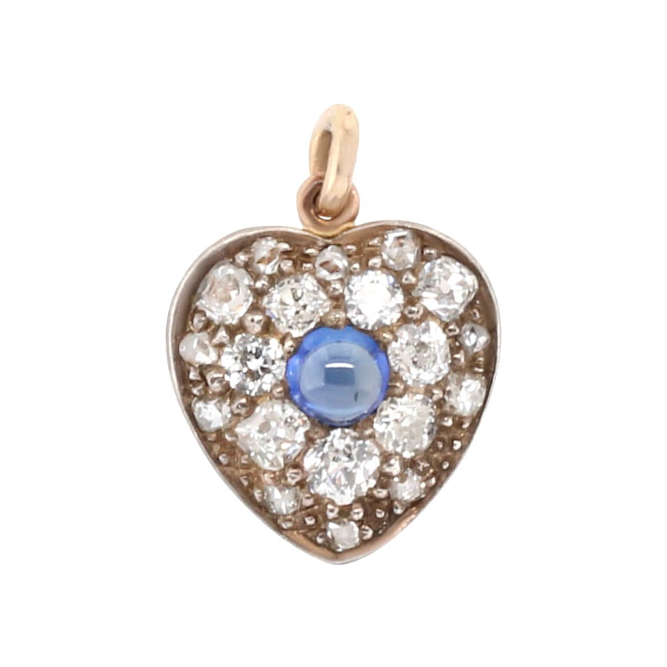 Sapphire and Diamond Heart Pendant-Charlotte Sayers Antique Jewellery