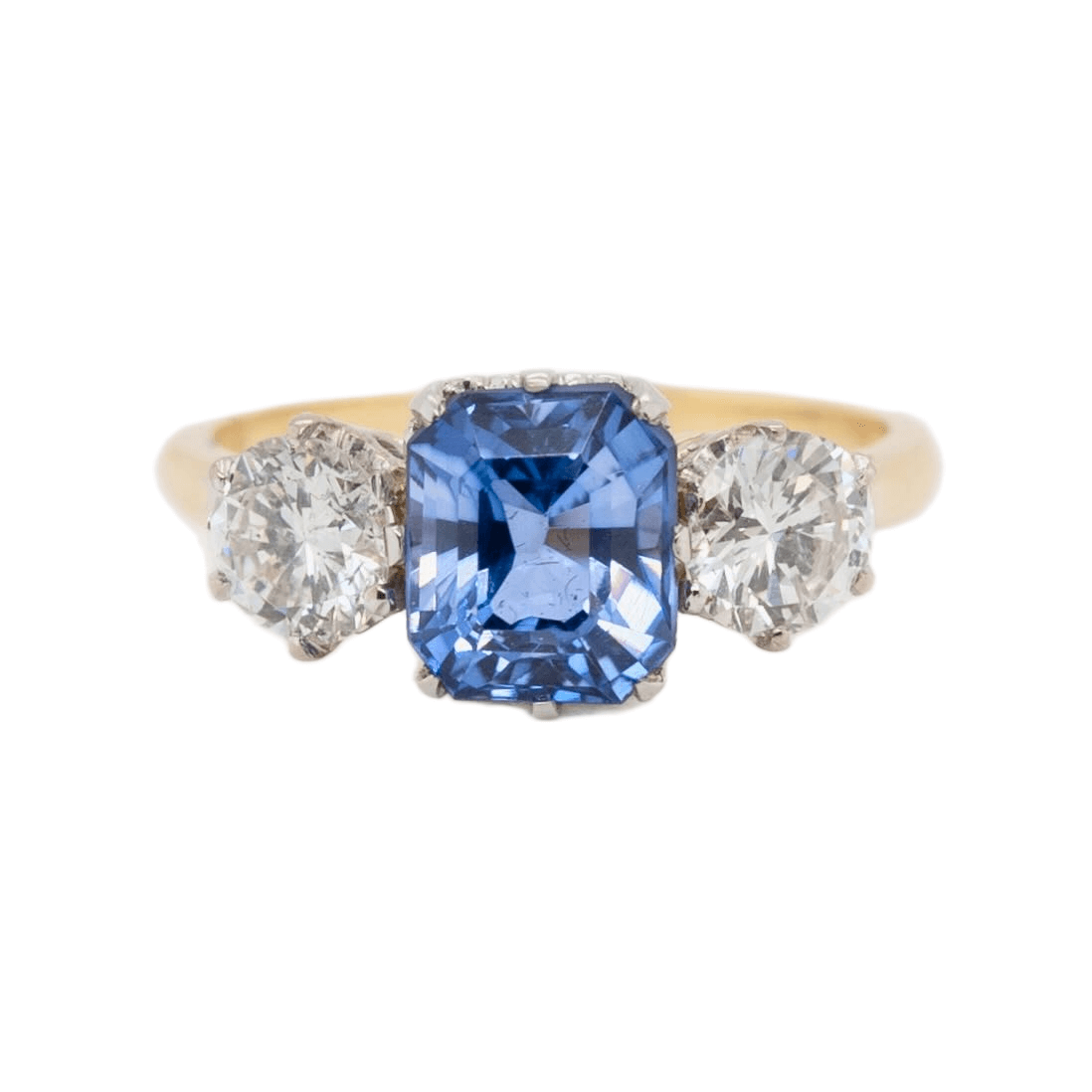 Sapphire and Diamond Three Stone Ring-Charlotte Sayers Antique Jewellery