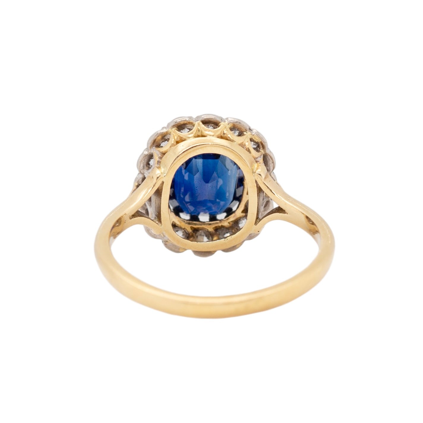 Sapphire and Old Cut Diamond Cluster Ring-Charlotte Sayers Antique Jewellery