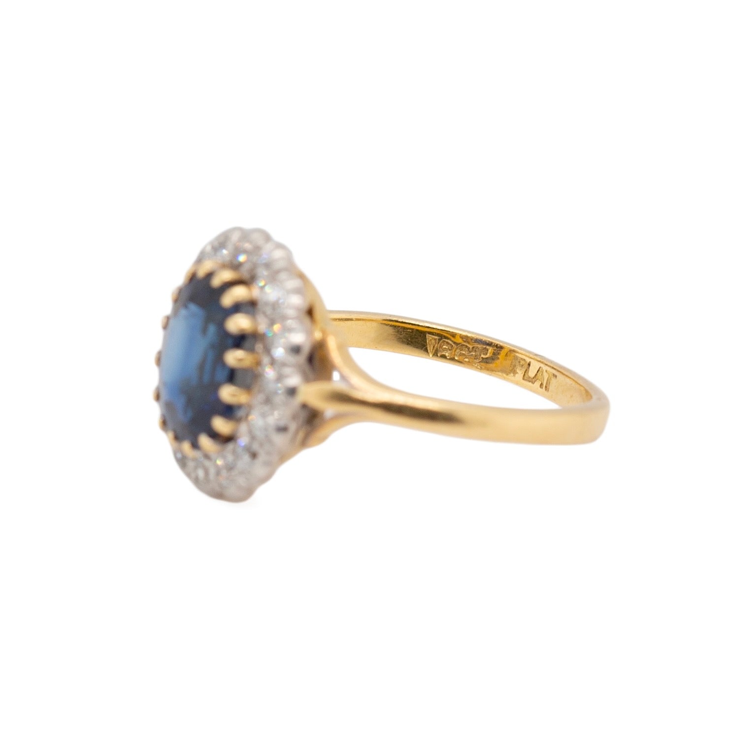 Sapphire and Old Cut Diamond Cluster Ring-Charlotte Sayers Antique Jewellery