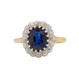 Sapphire and Old Cut Diamond Cluster Ring-Charlotte Sayers Antique Jewellery
