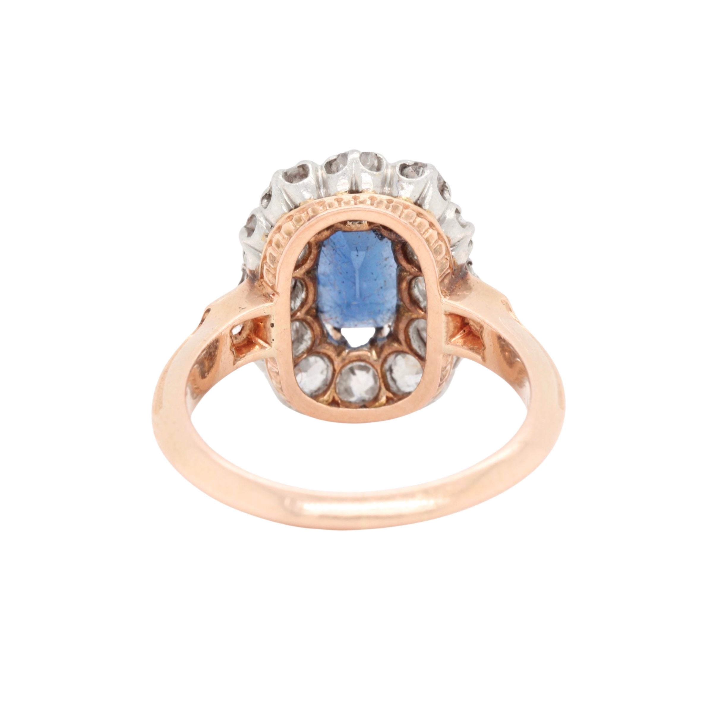 Sapphire and Old Mine Cut Diamond Cluster Ring-Charlotte Sayers Antique Jewellery