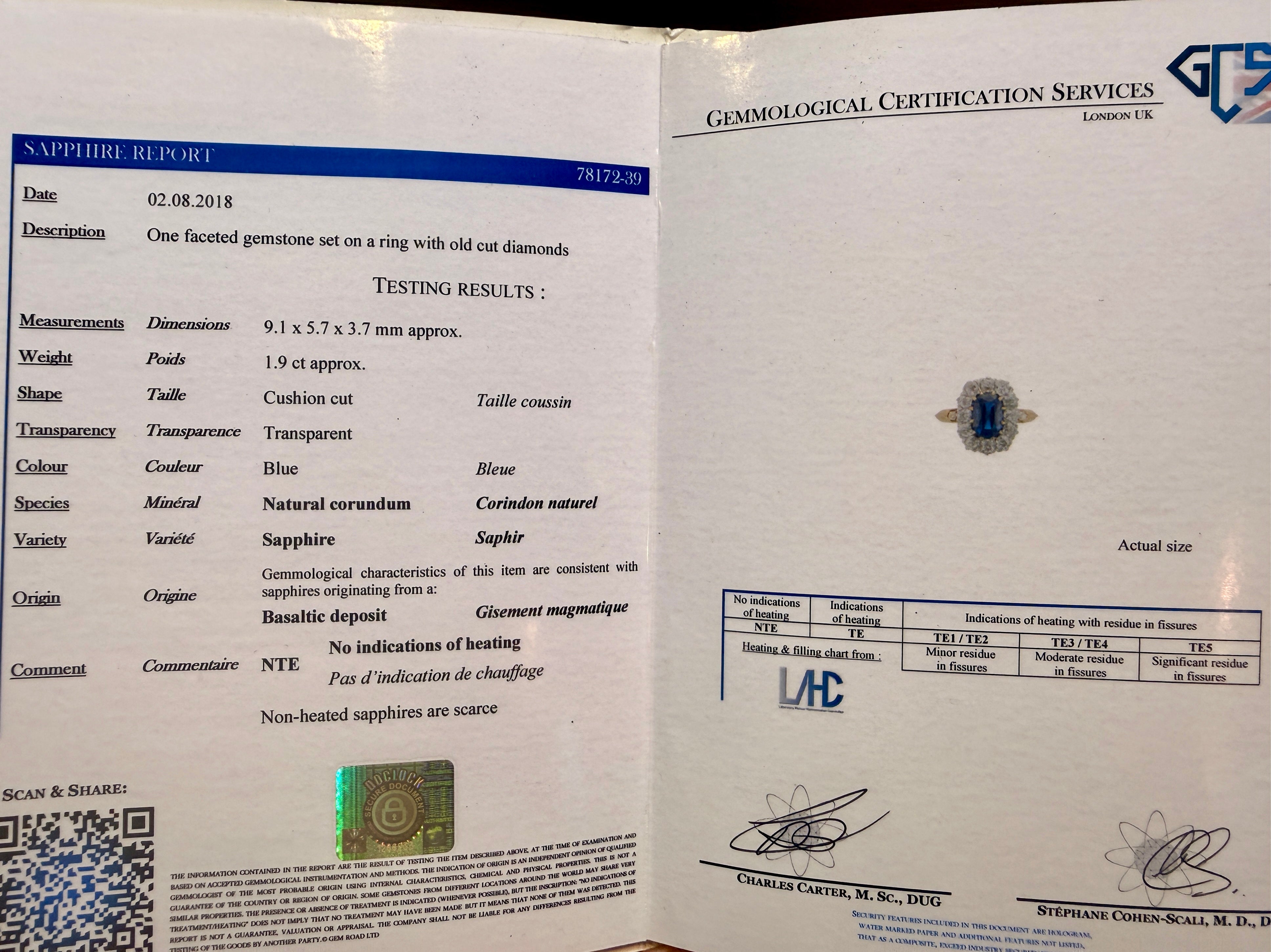 Sapphire and Old Mine Cut Diamond Cluster Ring-Charlotte Sayers Antique Jewellery