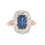 Sapphire and Old Mine Cut Diamond Cluster Ring-Charlotte Sayers Antique Jewellery