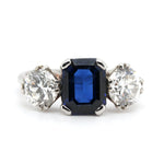 Sapphire diamond 3 stone ring-Charlotte Sayers Antique Jewellery