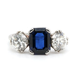 Sapphire diamond 3 stone ring-Charlotte Sayers Antique Jewellery