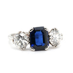 Sapphire diamond 3 stone ring-Charlotte Sayers Antique Jewellery