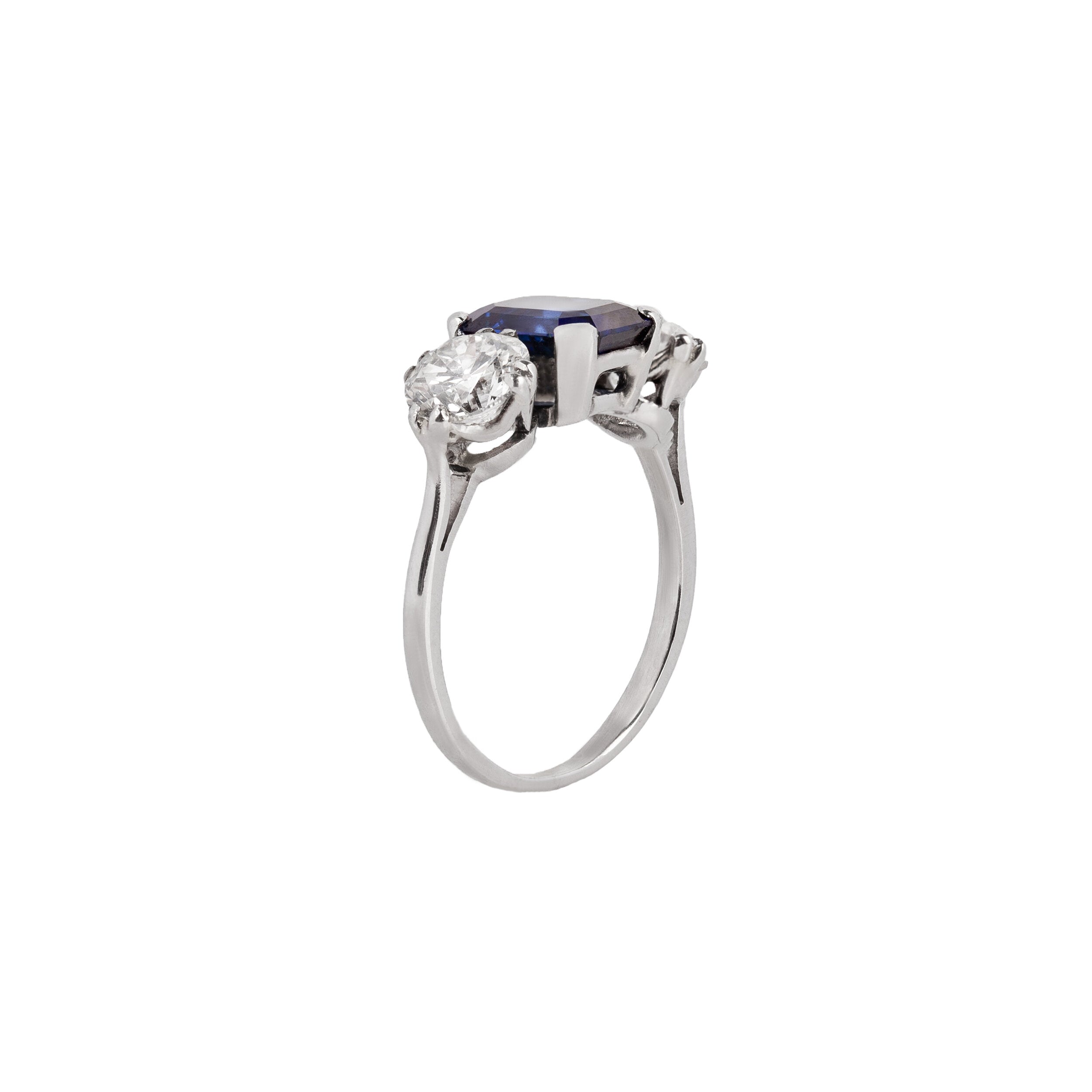 Sapphire diamond 3 stone ring-Charlotte Sayers Antique Jewellery