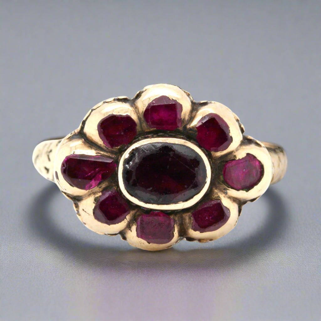 Seventeenth Century Garnet Ruby Enamel Ring-Charlotte Sayers Antique Jewellery