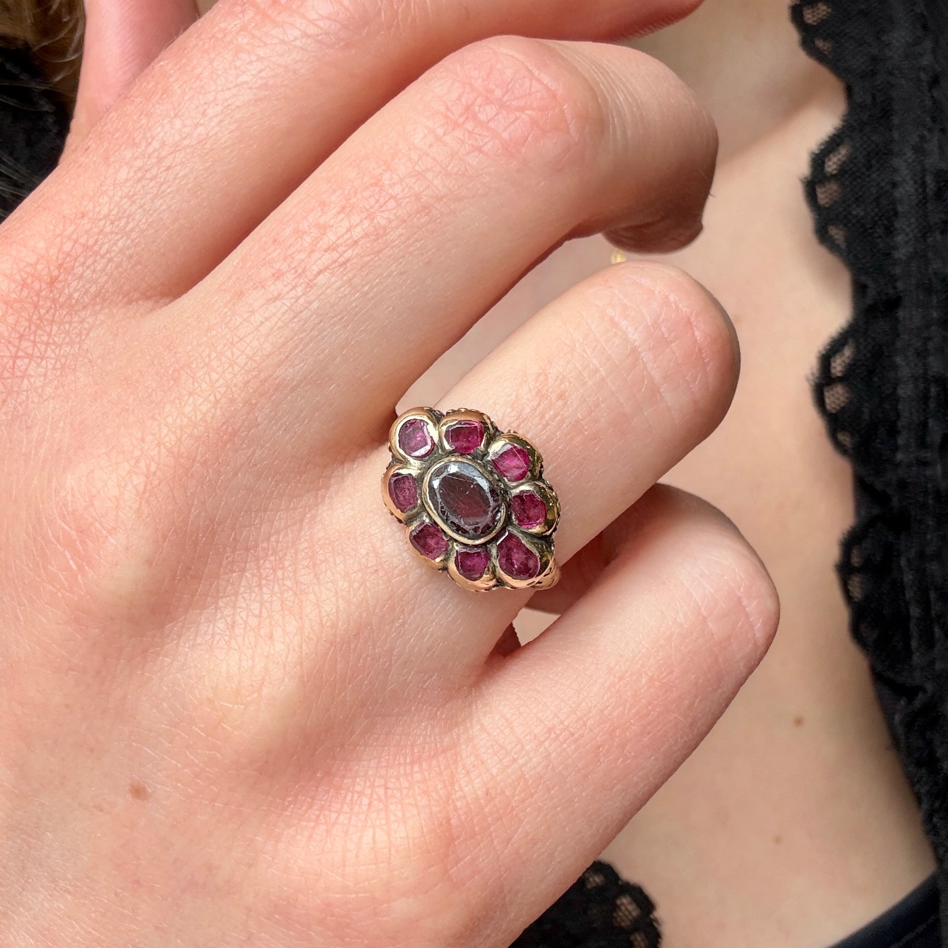 Seventeenth Century Garnet Ruby Enamel Ring-Charlotte Sayers Antique Jewellery