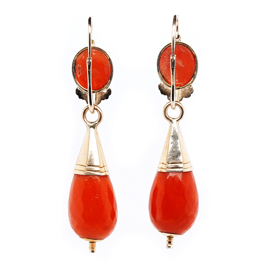 Sicilian Coral Day and Night Earrings-Charlotte Sayers Antique Jewellery