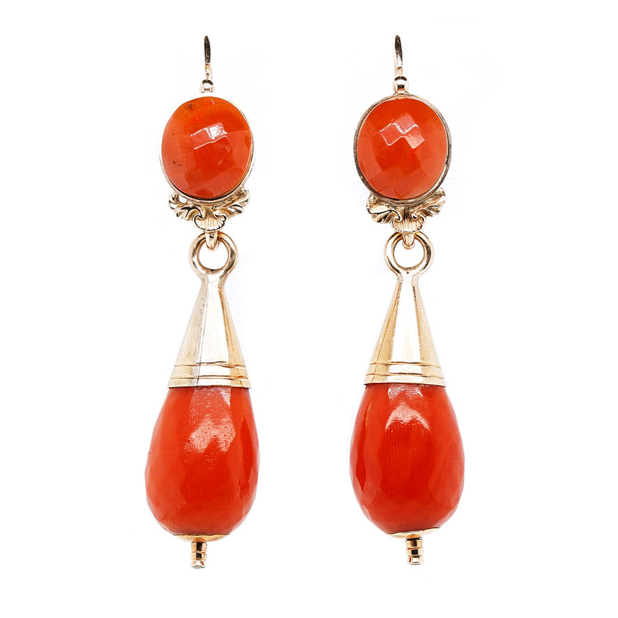 Sicilian Coral Day and Night Earrings-Charlotte Sayers Antique Jewellery