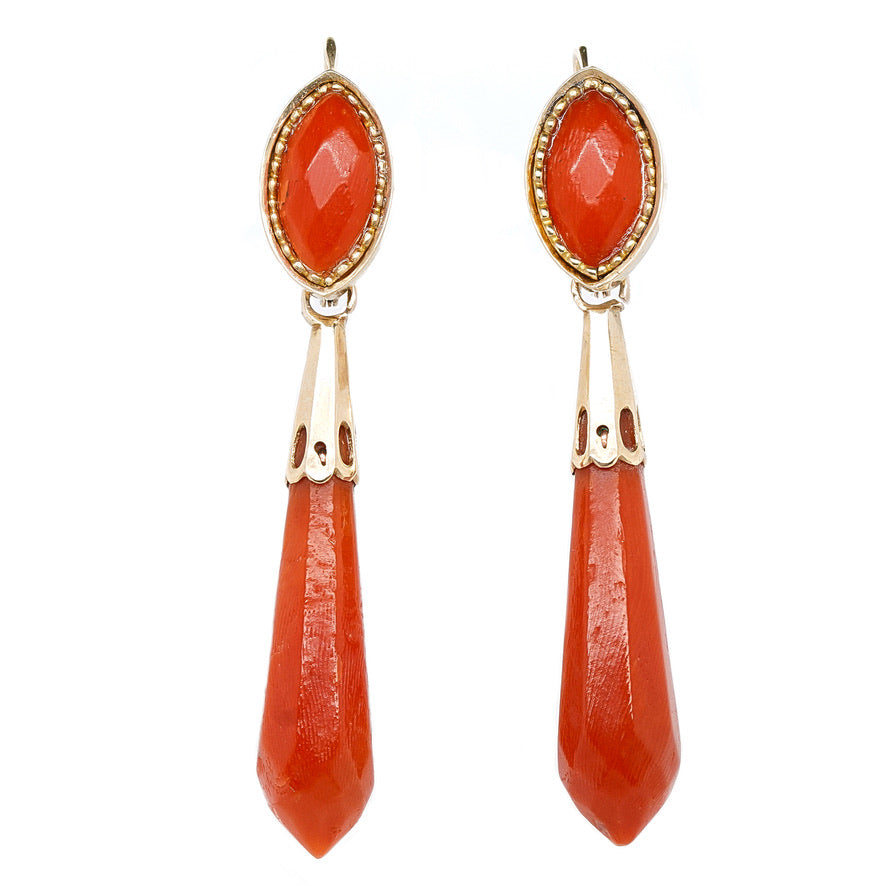 Sicilian Coral Day and Night Earrings-Charlotte Sayers Antique Jewellery